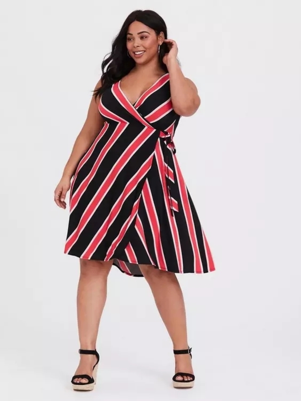 Torrid Wrap Dress Size 1 Red Black Stripe image 4